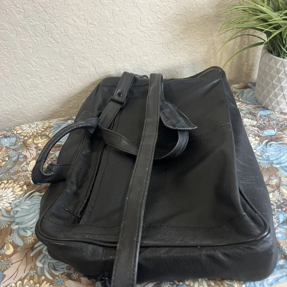 JOURDAN (Vintage) Black Leather Nylon Laptop Messenger Shoulder Bag Carry Case
